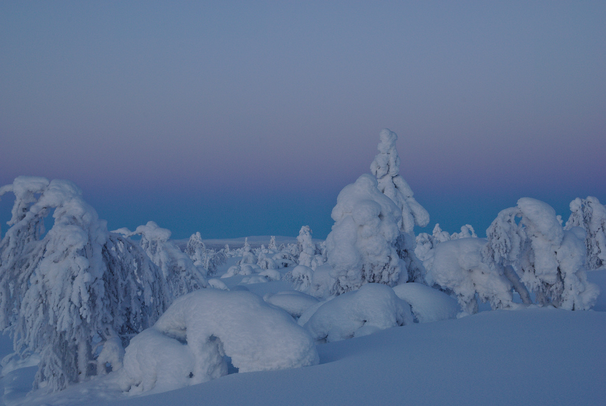 Skiing on Pahtajärven Polku after the sun set