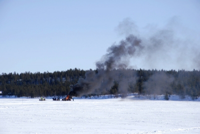 Burning snowmobile