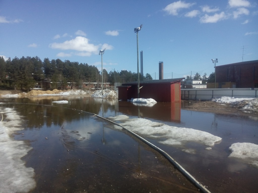 Water standing on sports ground
