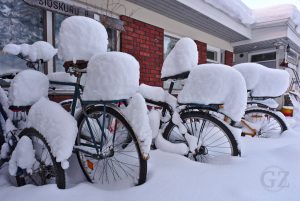 snowcovered bicycles
